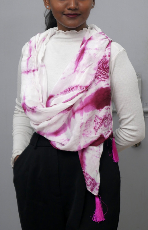 Dreamy Pink & White Tie & Dye Chinon Stole