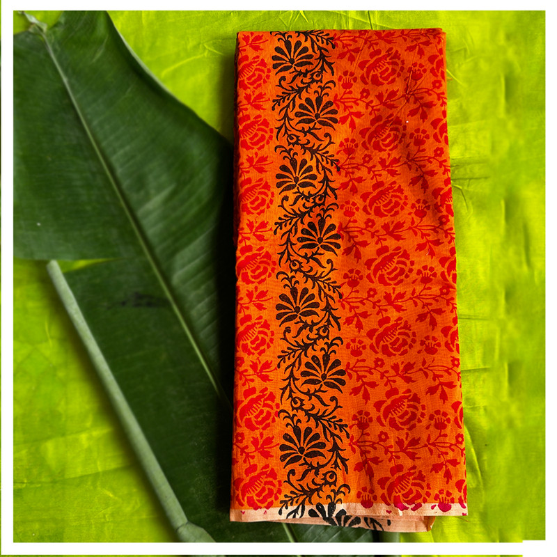 Celebrate the vibrant spirit of Navratri Day 1 with our Hand Block Printed Orange Saree - additional view