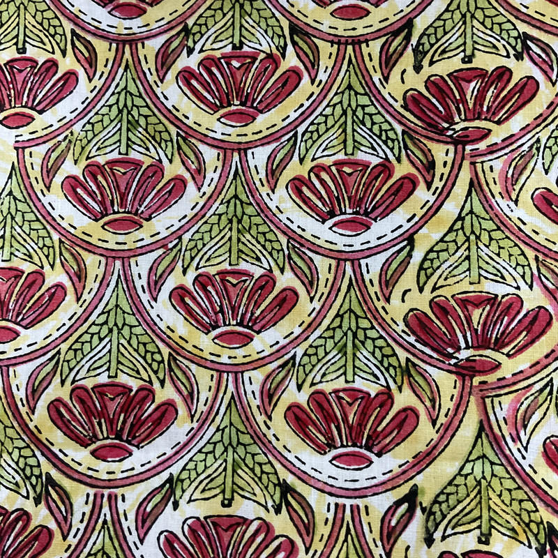 Hand Block Printed Pink & Green Cotton Dress Material - additional view