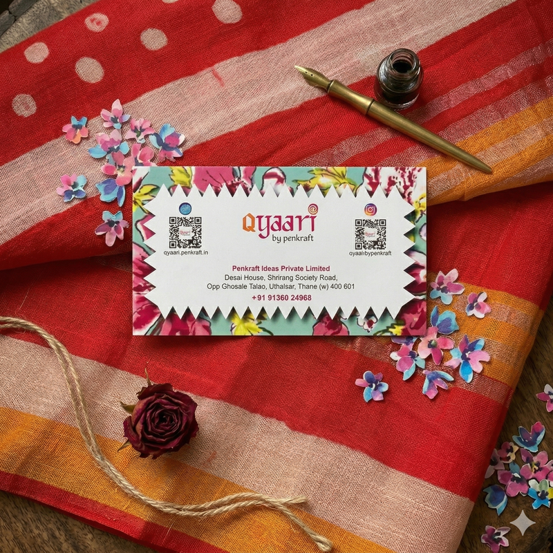 Qyaari Premium Linen Saree for Women | Hand Block Printed | Lightweight & Comfortable | With Blouse - additional view