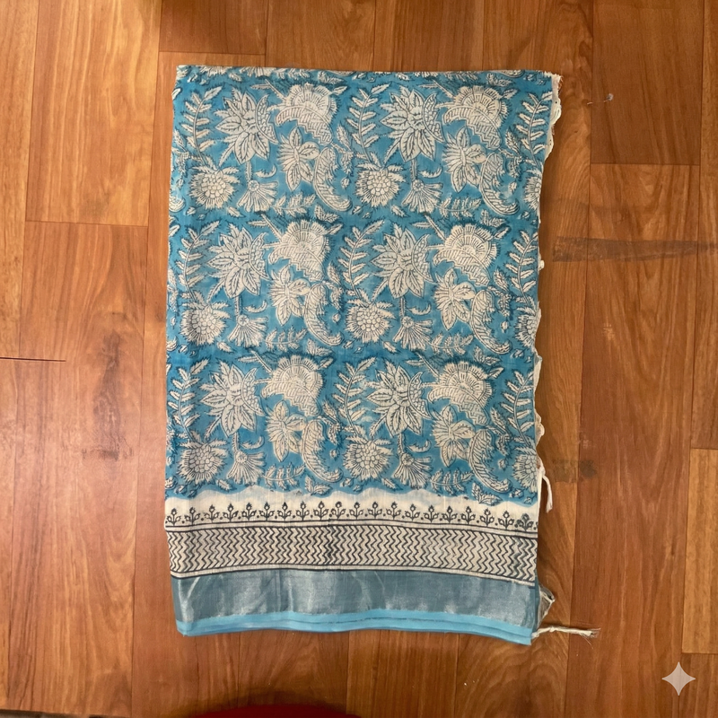 Qyaari Women’s Hand Block Printed Linen Saree | Breathable Fabric | Elegant Traditional Wear | With Blouse - additional view