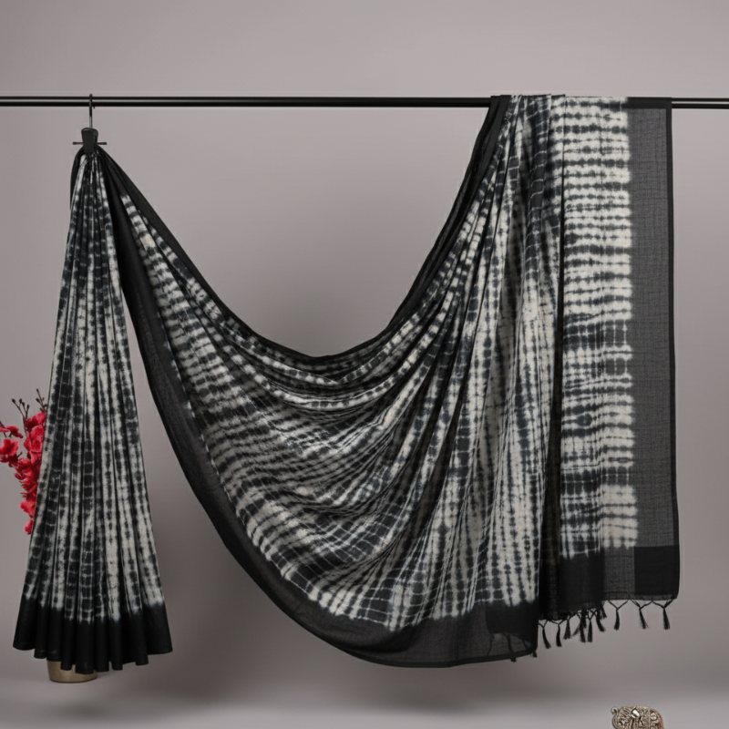 Tie & Dye Mulmul Cotton Saree | Ultra-Soft Breathable Hand-Dyed Cotton | Summer Wear - additional view