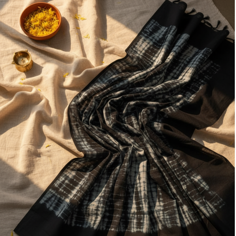 Tie & Dye Mulmul Cotton Saree | Ultra-Soft Breathable Hand-Dyed Cotton | Summer Wear - additional view