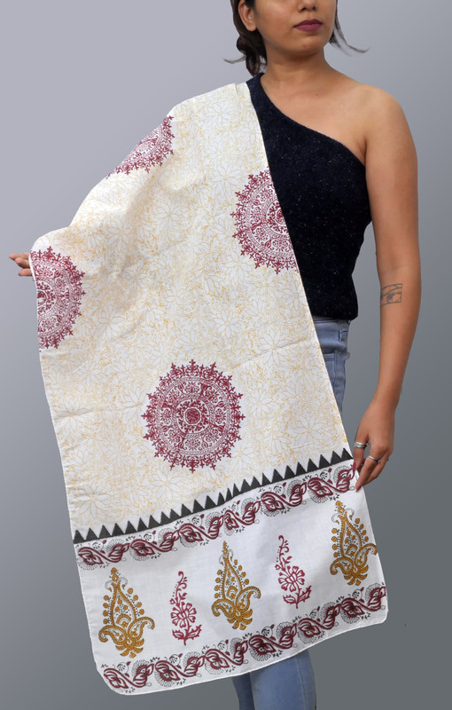 Mandala Charm Handblock Printed Cotton Stole - additional view