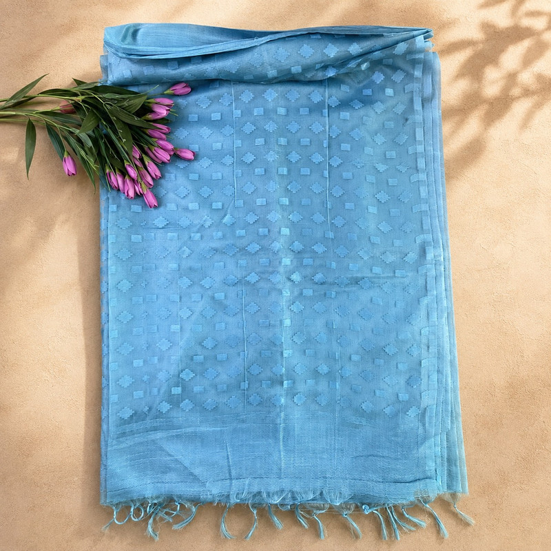 Qyaari Women's Traditional Crafted Mangalgiri Silk Saree with Unstitched Blouse Piece - additional view