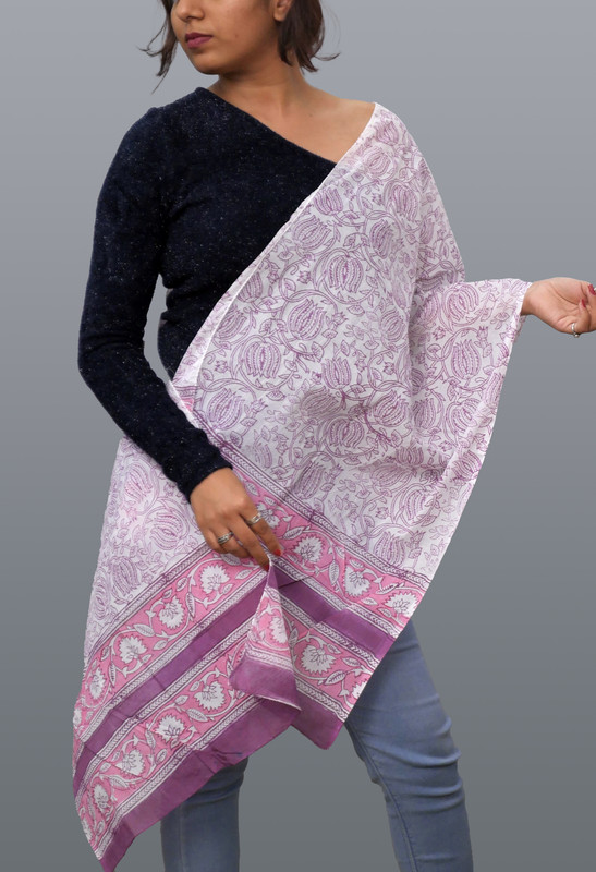 Pink Bloom Handblock Printed Cotton Stole