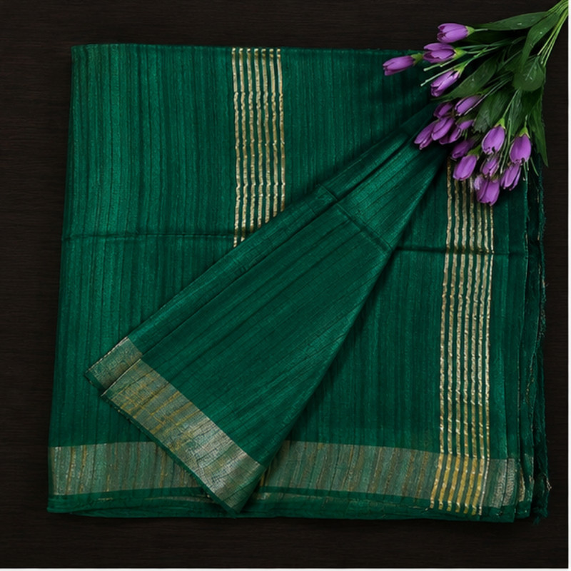 Celebrate the auspicious spirit of Navratri Day 9 in the enchanting shade of peacock green with our Gheecha Silk Saree - additional view