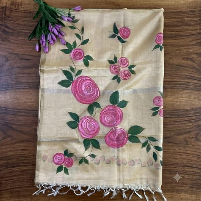Women's Hand Painted Kota Doria Silk Saree with Unstitched Blouse Piece - additional view