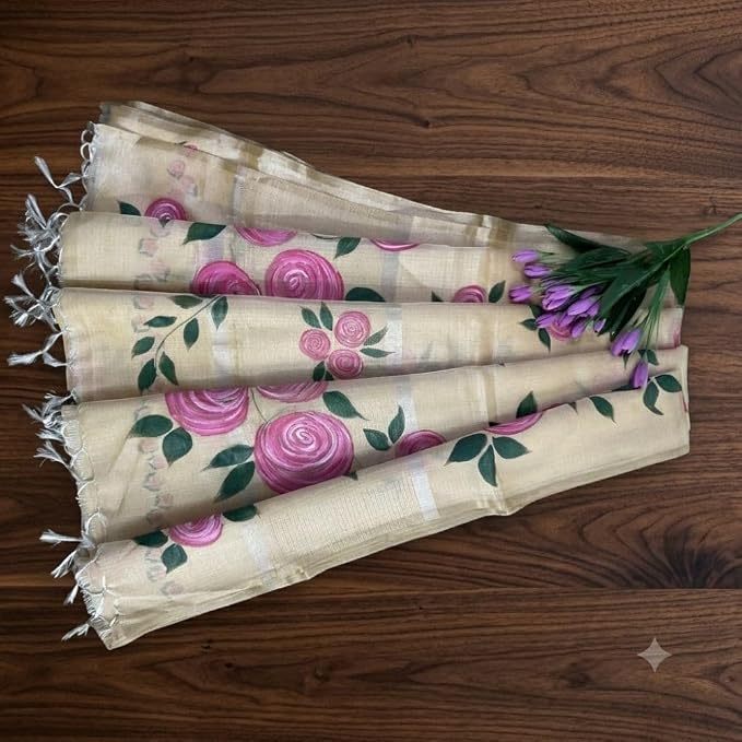 Women's Hand Painted Kota Doria Silk Saree with Unstitched Blouse Piece - additional view