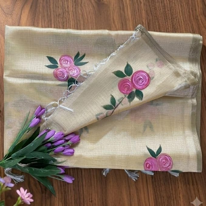 Women's Hand Painted Kota Doria Silk Saree with Unstitched Blouse Piece - additional view