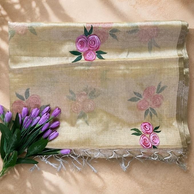 Women's Hand Painted Kota Doria Silk Saree with Unstitched Blouse Piece - additional view