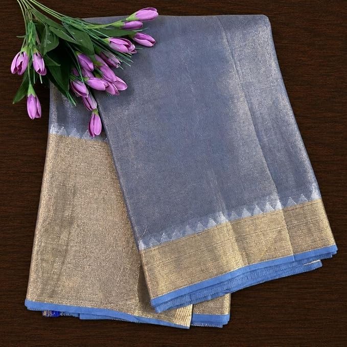 Women's Linen Silk Saree with Temple Border & Unstitched Blouse Piece - additional view