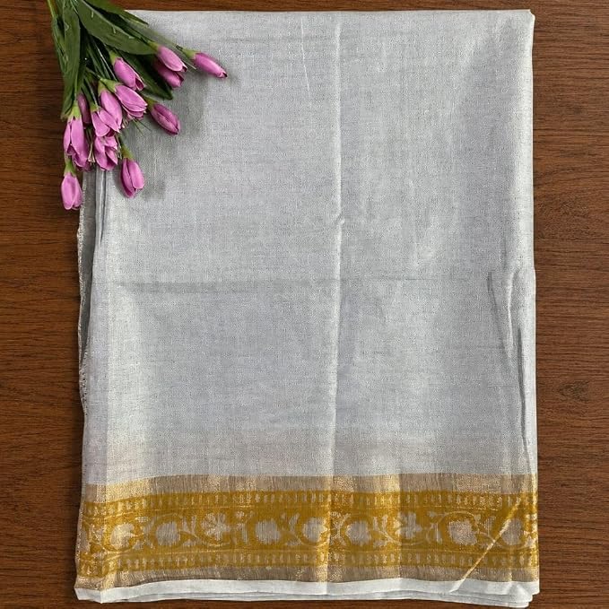 Embrace the graceful spirit of Navratri Day 7 in the elegant color grey with our Linen Saree - additional view