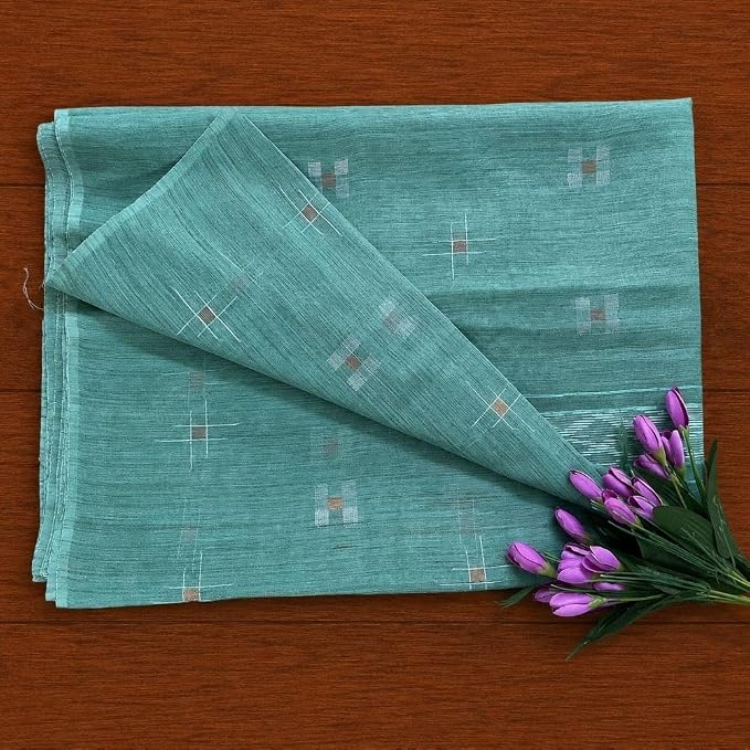 Women's Hand Block Printed Banswara Silk Solid Color Saree with Unstitched Blouse Piece - additional view