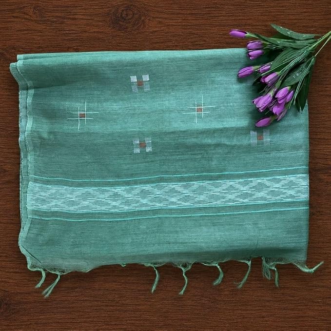 Women's Hand Block Printed Banswara Silk Solid Color Saree with Unstitched Blouse Piece - additional view