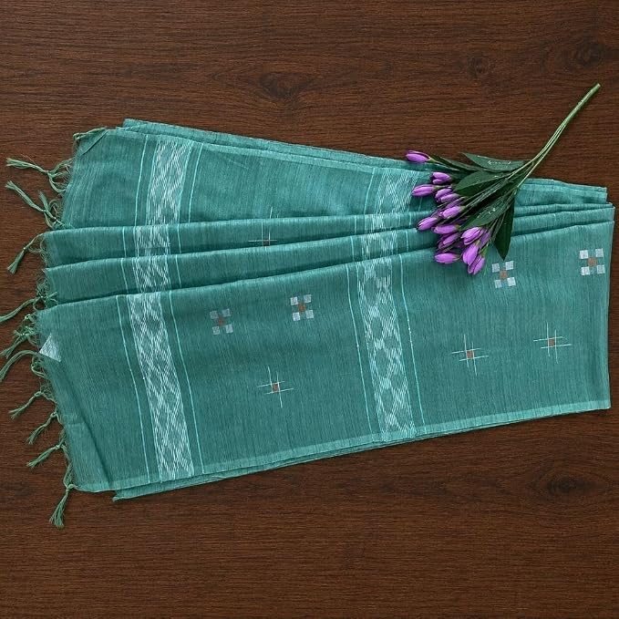 Women's Hand Block Printed Banswara Silk Solid Color Saree with Unstitched Blouse Piece - additional view