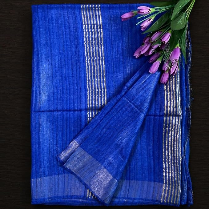 Celebrate the festive spirit of Navratri Day 4 in the regal shade of royal blue with our Gheecha Silk Saree - additional view
