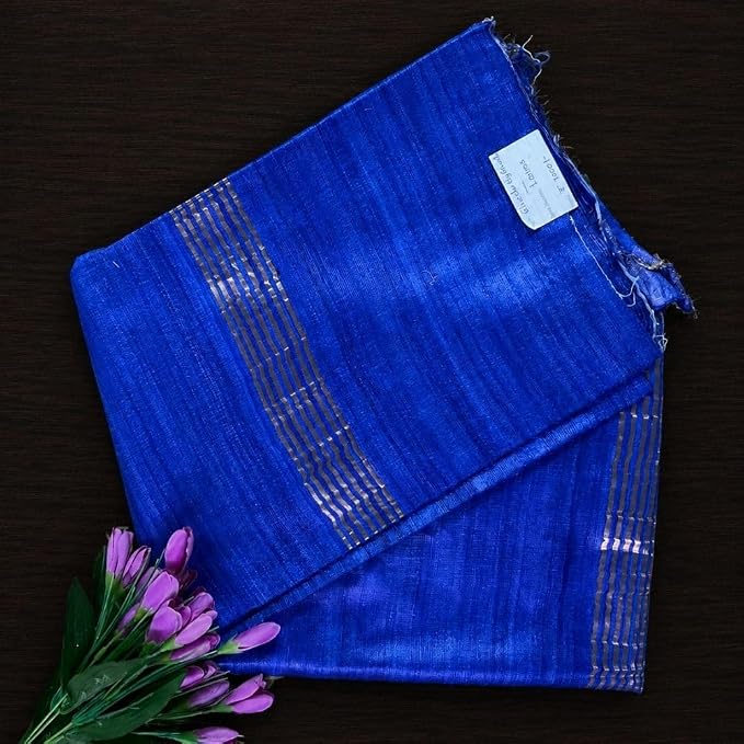 Celebrate the festive spirit of Navratri Day 4 in the regal shade of royal blue with our Gheecha Silk Saree - additional view