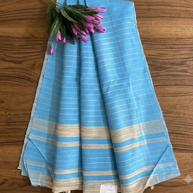 Women's Gheecha Silk Saree with Striped Design & Unstitched Blouse Piece - additional view