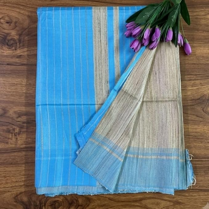 Women's Gheecha Silk Saree with Striped Design & Unstitched Blouse Piece - additional view