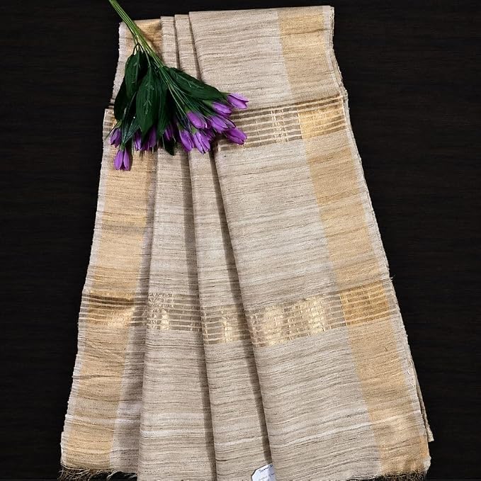 Women's Gheecha Silk Saree with Stripe Pattern & Unstitched Blouse Piece - additional view