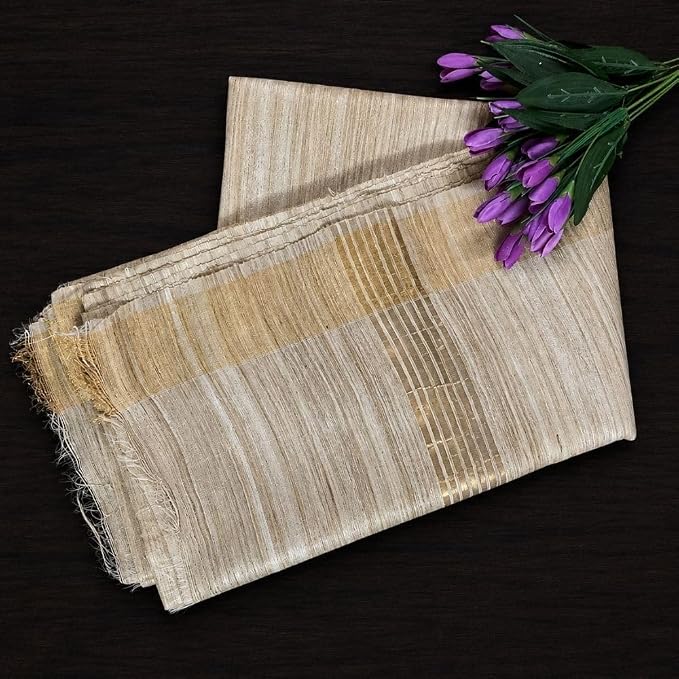 Women's Gheecha Silk Saree with Stripe Pattern & Unstitched Blouse Piece - additional view