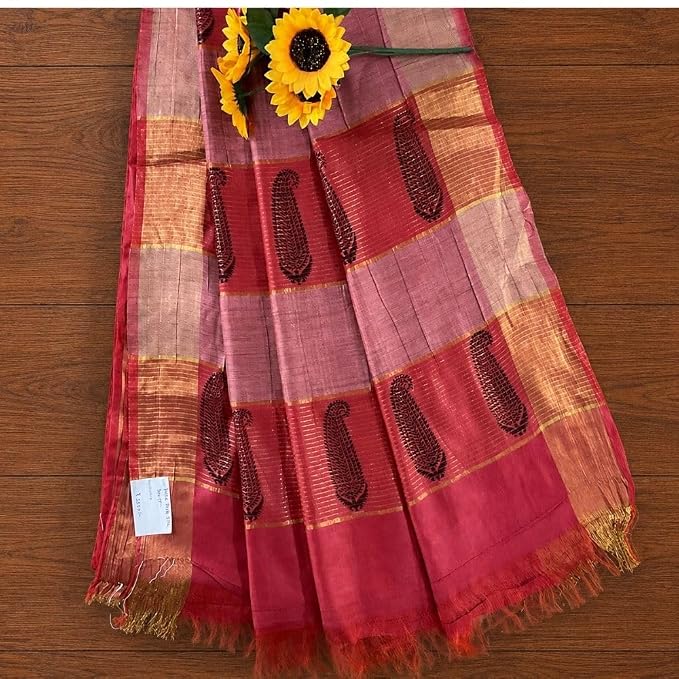 Women's Classic Slub Khadi Cotton Saree with Unstitched Blouse Piece - additional view