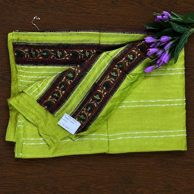 Celebrate the festive spirit of Navratri Day 6 in the refreshing color green with our Textured Slub Khadi Cotton Saree - additional view