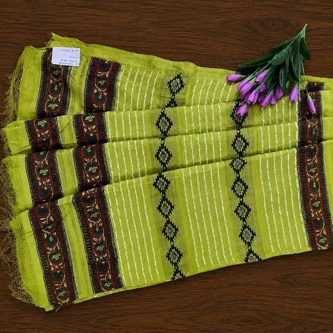 Celebrate the festive spirit of Navratri Day 6 in the refreshing color green with our Textured Slub Khadi Cotton Saree - additional view