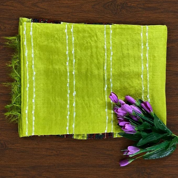 Celebrate the festive spirit of Navratri Day 6 in the refreshing color green with our Textured Slub Khadi Cotton Saree - additional view