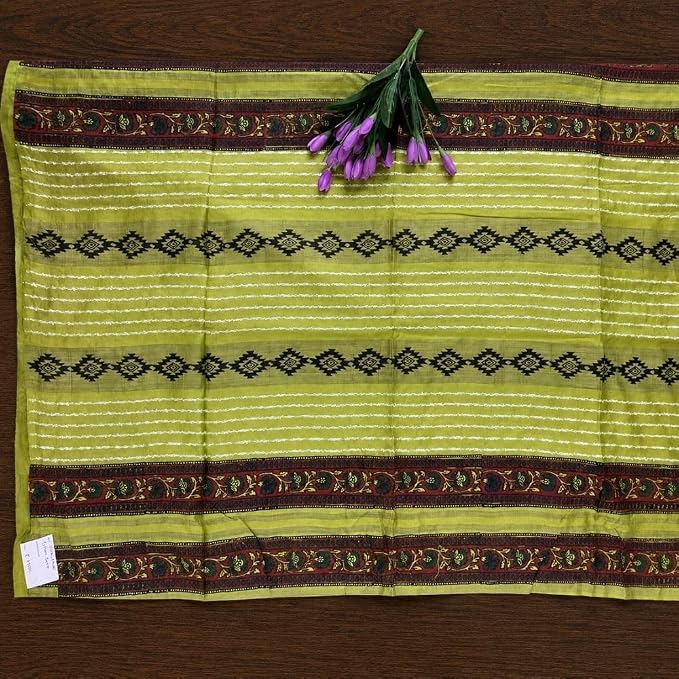 Celebrate the festive spirit of Navratri Day 6 in the refreshing color green with our Textured Slub Khadi Cotton Saree - additional view