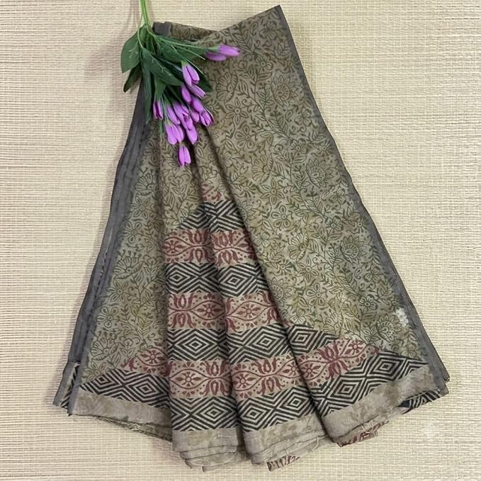 Women's Ready to Wear Chanderi Silk Saree with Traditional Hand Block Print - additional view