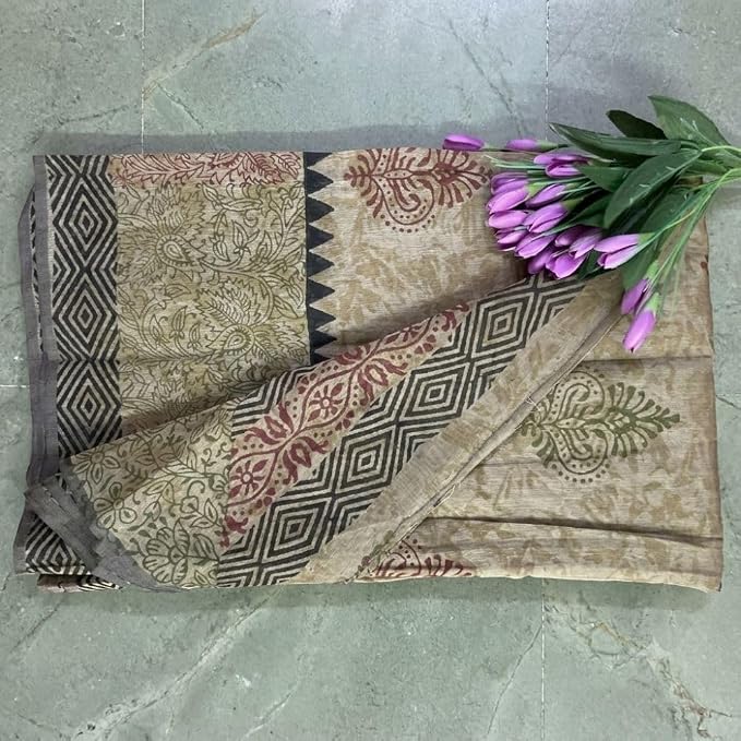 Women's Ready to Wear Chanderi Silk Saree with Traditional Hand Block Print - additional view