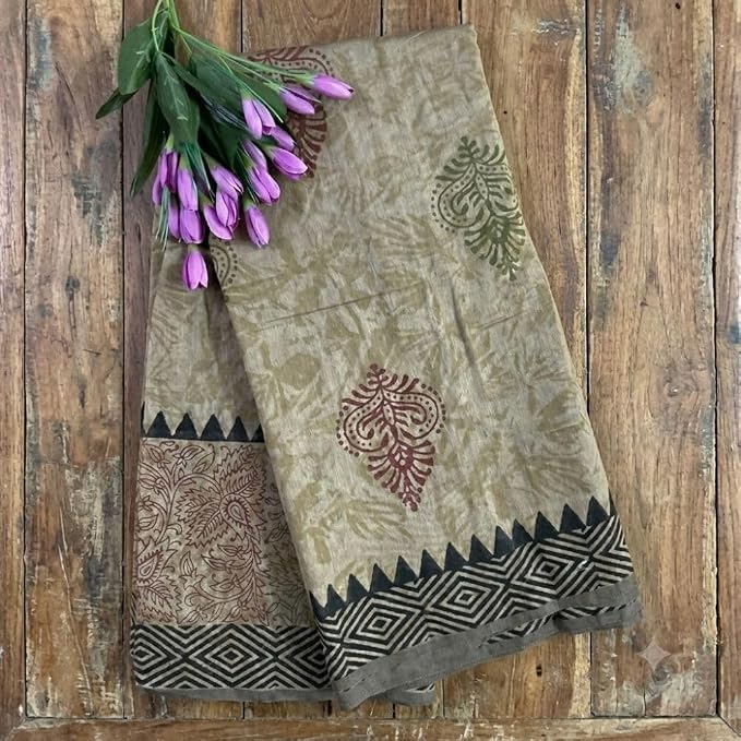 Women's Ready to Wear Chanderi Silk Saree with Traditional Hand Block Print - additional view