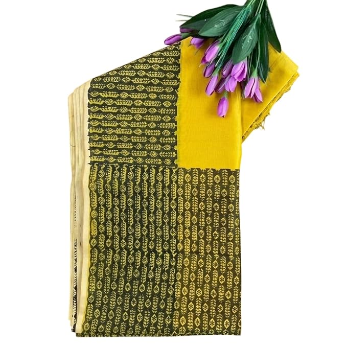 Women's Ready to Wear Handcrafted Chanderi Silk Saree with Hand Block Print - additional view