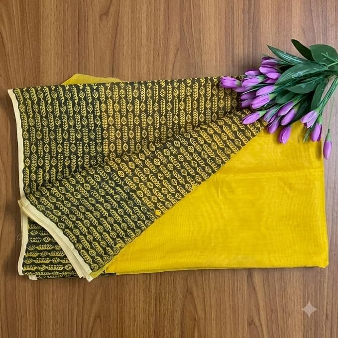 Women's Ready to Wear Handcrafted Chanderi Silk Saree with Hand Block Print - additional view