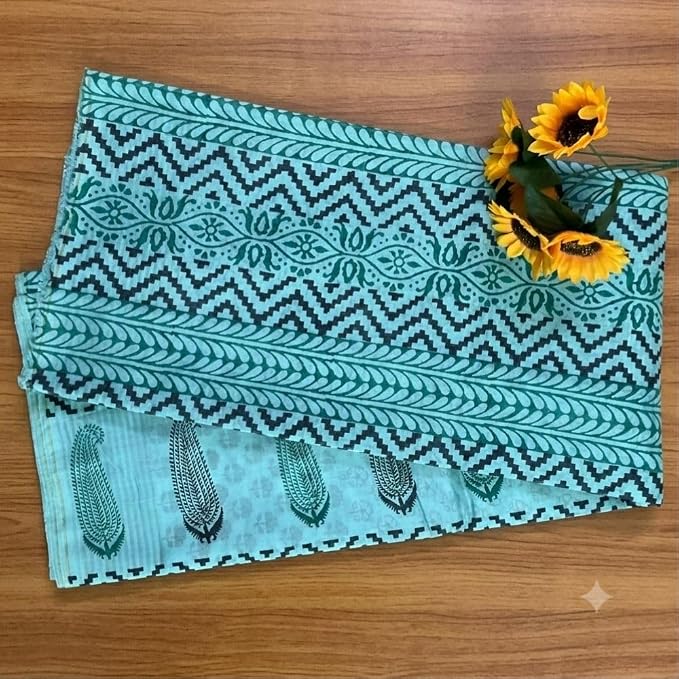Women's Ready to Wear Handcrafted Chanderi Silk Saree with Hand Block Print - additional view