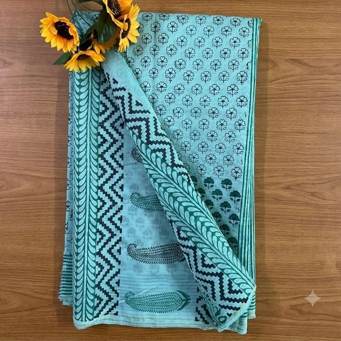 Women's Ready to Wear Handcrafted Chanderi Silk Saree with Hand Block Print - additional view