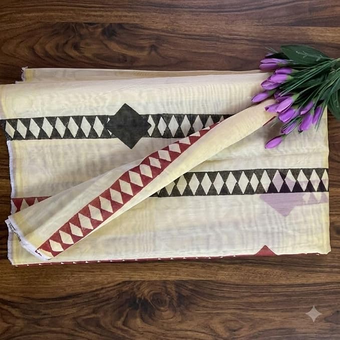 Women's Ready to Wear Chanderi Silk Saree with Geometric Hand Block Print - additional view