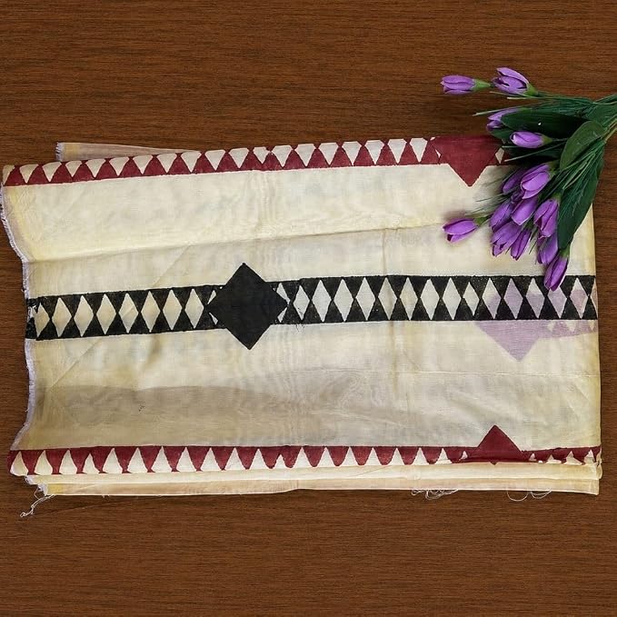 Women's Ready to Wear Chanderi Silk Saree with Geometric Hand Block Print - additional view