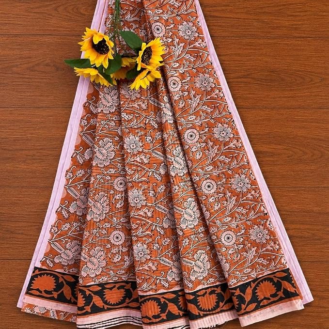 Women's Ready to Wear Chanderi Silk Saree with Vine Hand Block Print - additional view