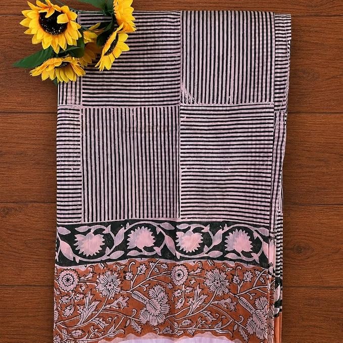 Women's Ready to Wear Chanderi Silk Saree with Vine Hand Block Print - additional view