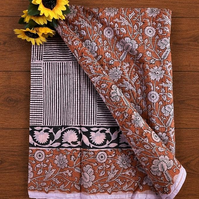 Women's Ready to Wear Chanderi Silk Saree with Vine Hand Block Print - additional view