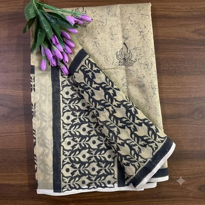 Women's Ready to Wear Chanderi Silk Saree with Traditional Hand Block Print - additional view