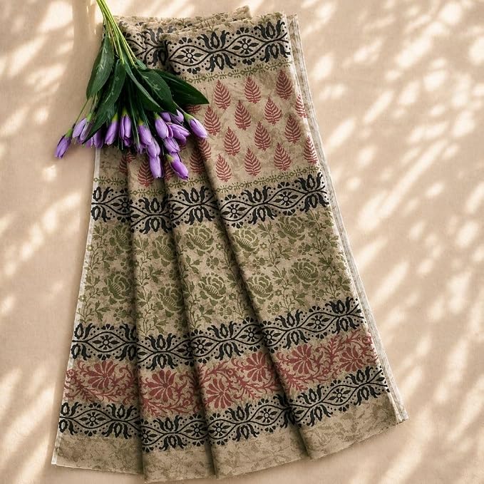 Women's Ready to Wear Handcrafted Chanderi Silk Saree with Hand Block Print - additional view
