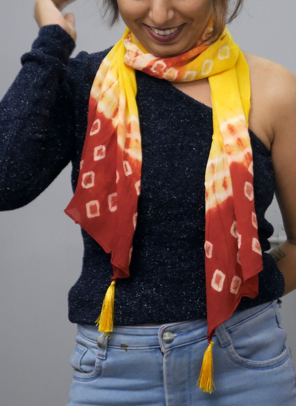 Vibrant Red & Yellow Tie & Dye Chinon Stole - additional view