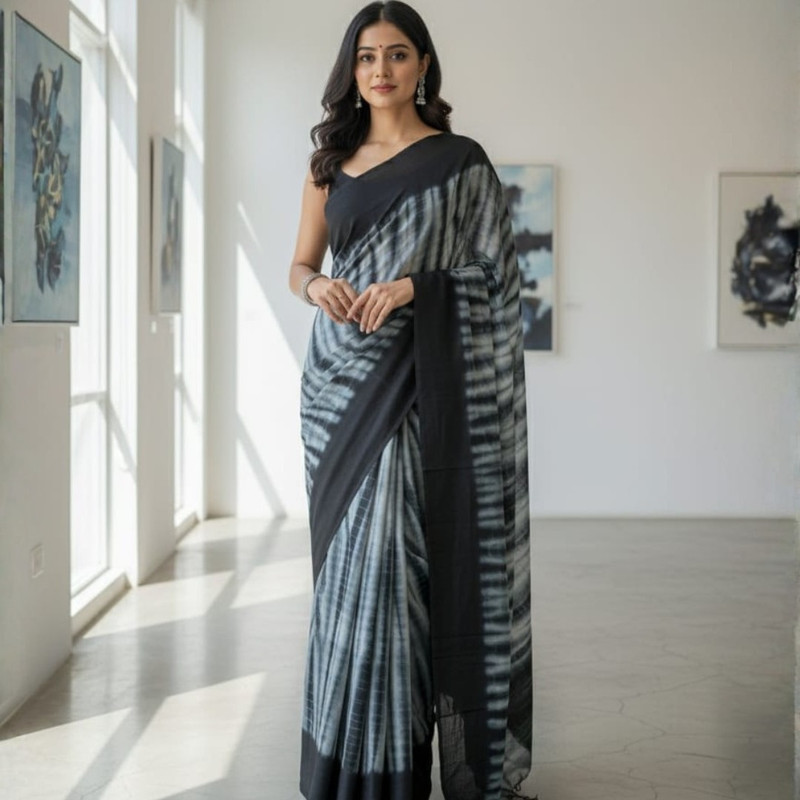 Malmal Cotton Tie & Dye Saree | Soft, Flowing & Artistically Dyed Design - 1 - additional view