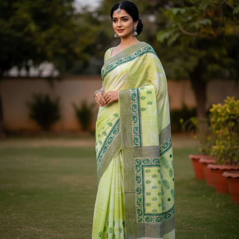Handblock Printed Cotton Saree | Traditional Craft with Contemporary Elegance Design 4