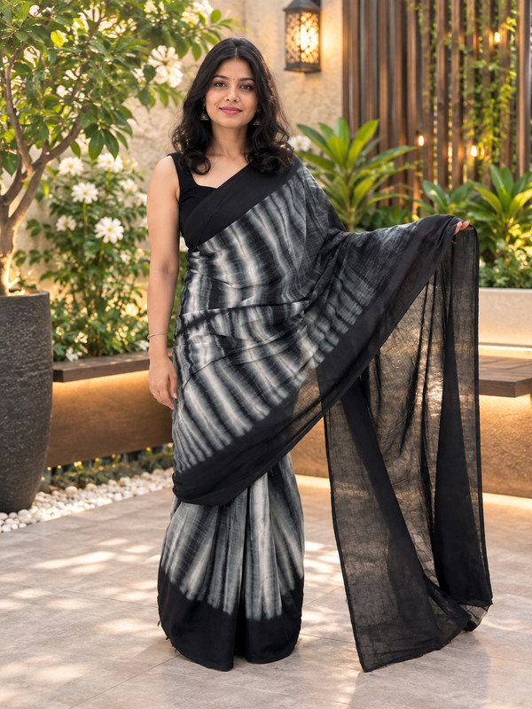 Tie & Dye Mulmul Cotton Saree | Ultra-Soft Breathable Hand-Dyed Cotton | Everyday Summer Wear with Blouse Piece