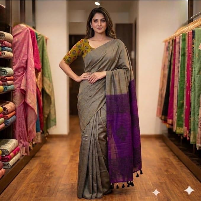 Khadi Cotton Saree for Women by Qyaari | Breathable Handwoven Saree | Perfect for Daily Wear, Office & Casual Styling
